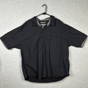 Broken Threads Mens Black White Polka Dot Short Sleeve Button Up Shirt 4XL